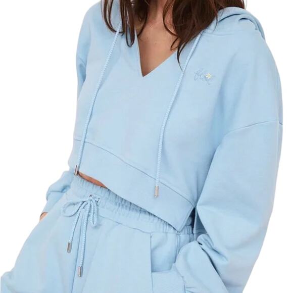For Love and Lemons VS Baby Blue Cropped Oversized Hoodie Sweatshirt Size XL - Picture 8 of 8
